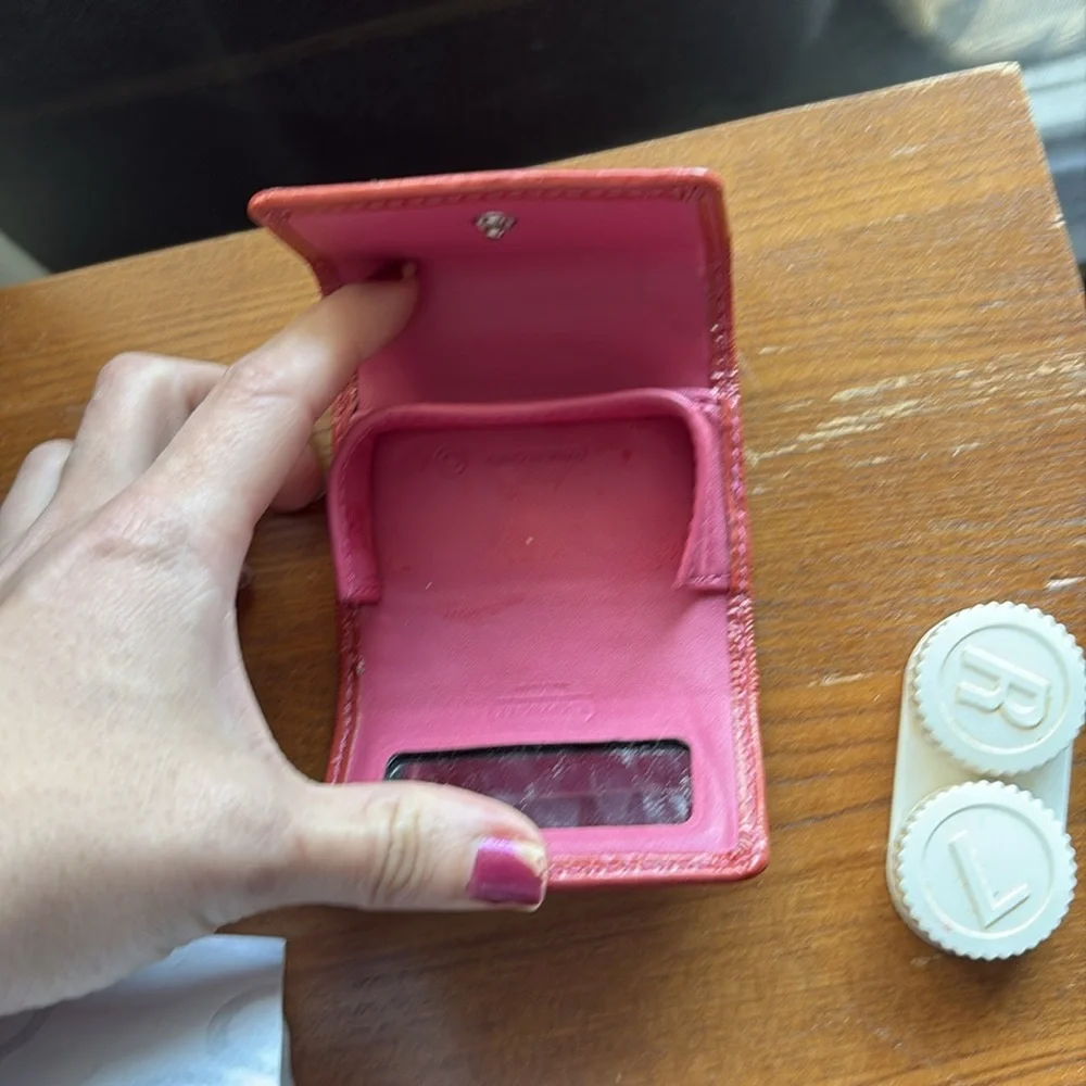 Coach Brown Signature pink leather trim contact lens holder - Picture 3 of 4